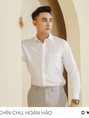 ÁO SƠ MI TRẮNG DÀI TAY NANO CÓ TÚI AR240300DT