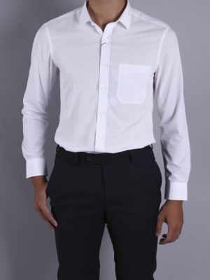 ÁO SƠ MI TRẮNG DÀI TAY POLYESTER CÓ TÚI AR240316DT