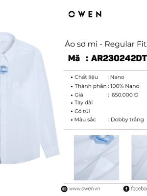 Alternative view of ÁO SƠ MI TRẮNG DÀI TAY NANO DOBBY CÓ TÚI AR230242DT