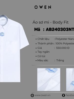 ÁO SƠ MI TRẮNG NGẮN TAY NANO CÓ TÚI AB240303NT