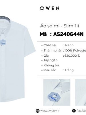 ÁO SƠ MI TRẮNG NGẮN TAY NANO VÂN KHÔNG  TÚI AS240644N