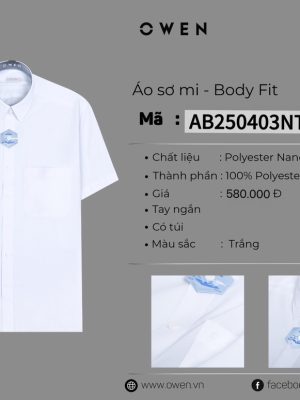 ÁO SƠ MI TRẮNG NGẮN TAY NANO CÓ TÚI AB250403NT
